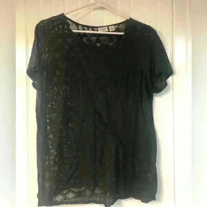 Cato Sheer Black Tshirt Patterned 18/20 Short Sleeve